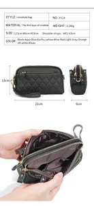 Detailed dimensions of quilted cowhide leather crossbody bag with multi-zipper compartments