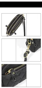 Detail of premium lychee leather texture with quilted stitching and gold zipper layers