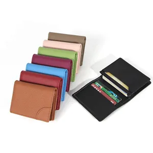Echt Leren Kaarthouder Slank Minimalistisch Top-Grain Rundleer Litchi-textuur Multi Slot Zakelijke Creditcardhouder Unisex