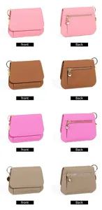 Vues avant et arrière de portefeuilles en cuir grainé rose et marron avec pendentifs cœur