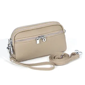 Borsa a Tracolla in Vera Pelle da Donna Grana Litchi Piccola Borsa a Spalla Quadrata Con Tre Cerniere Borsa da Polso