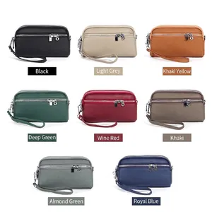Borsa a tracolla in vera pelle con trama litchi e doppia cerniera in vari colori