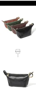 Vue détaillée de mini porte-monnaies en cuir tanné végétal faits main en quatre couleurs
