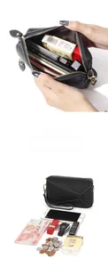 Detail showing cowhide crossbody bag capacity with dual zipper and white contrast stitching