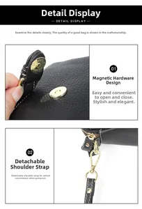 Detail der Leder-Umhängetasche mit goldenem Magnetverschluss und abnehmbarem Gurt