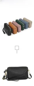 Detail of multi-colored cowhide leather crossbody bags with geometric puzzle stitching
