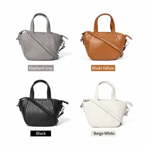 Bolso de mano minimalista en cuero con patrón litchi en gris, marrón, negro y blanco
