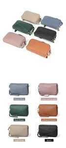 Detailed grid showing six colors of lychee grain leather clutches with gold zippers