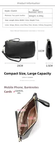 Detailed size and structure guide for genuine leather long clutch bag with dimensions