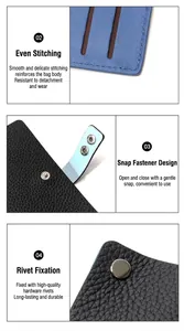 Vue détaillée du cuir grainé, coutures de précision et fermoir à bouton-pression
