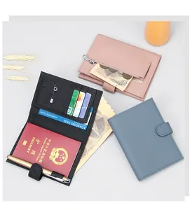 Macro view of genuine leather travel wallet with RFID slots and multiple card compartments