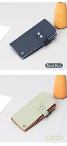 Porte-cartes en cuir à grain litchi en Bleu Royal et Vert Menthe avec fermoir à pression