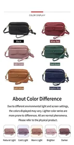 Detail showing high-quality lychee grain leather bags in six colors with light comparisons