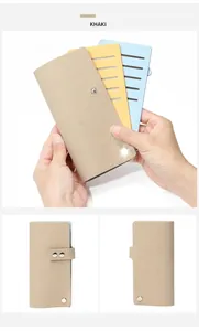 Détail de porte-cartes en cuir à fentes multiples en kaki, jaune et bleu ciel