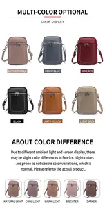 Borsa porta cellulare in pelle in sei colori mostrata sotto varie condizioni di luce