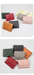 Mini portamonete in pelle con motivo litchi in vari colori e chiusura con bottone