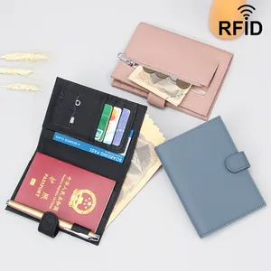 Genuine Leather RFID Blocking Passport Holder For Men Women Travel Document Organizer Litchi Pattern Passport Case Wallet Ticket Card Holder