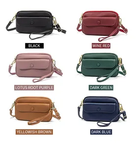 Detailed grid showing six leather crossbody bags with litchi texture and gold hardware