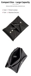 Internal structure of black lychee grain leather wallet with card slots and snap button