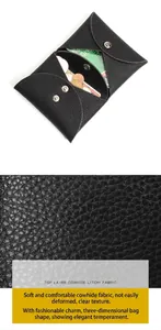Detail of genuine cowhide coin purse showing litchi texture and silver snap buttons