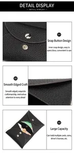 Close-up of black pebble leather coin purse showing snap closure and smooth edge finishing
