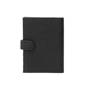 Ultra-slim RFID genuine leather passport holder with black pebbled texture finish