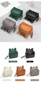 Mini portamonete in vera pelle a forma di gatto con portachiavi dorati in cinque colori