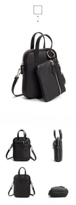 Detail view of black lychee grain leather crossbody bag set from multiple angles