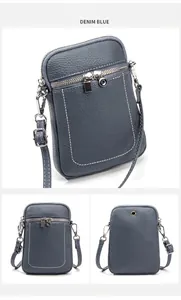 Dettaglio borsa in pelle blu denim con grana litchi e minuteria metallica argentata