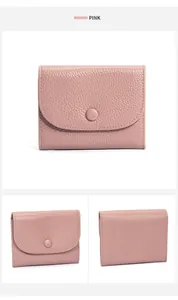 Dettaglio del portamonete in pelle rosa con chiusura a scatto e cuciture precise