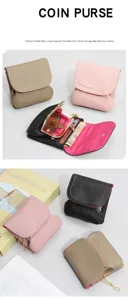 Three leather coin purses in black pink and khaki with double compartment design