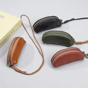 Mini Portamonete in Vera Pelle Vintage Per Donna Borsa Per Rossetto in Pelle di Vacchetta a Concia Vegetale Custodia Per Chiavi