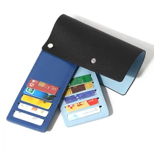 Porte-cartes en cuir grainé pour femmes avec 10 fentes et fermeture à pression