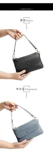 Détails de sacs à téléphone en cuir grainé noir et bleu denim avec des boucles dorées