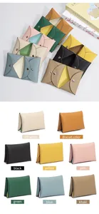 Litchi pattern genuine leather mini wallet showing multiple colors and metal snap closure