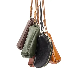 Mini borsa da collo in vera pelle per monete e chiavi in vari colori con cerniera