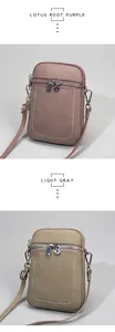 Close-up of pebble leather texture and stitching on mini crossbody phone bags