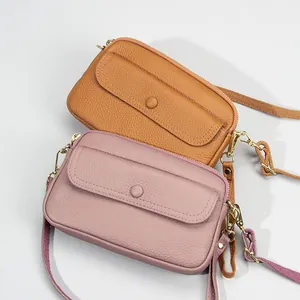 Women Genuine Cowhide Leather Crossbody Bag Litchi Texture Small Shoulder Bag With Removable Strap Daily Minimalist Handbag