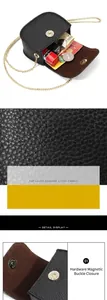 Leren mini-tasje met litchi-patroon, muntvak en magnetische sluiting in detail