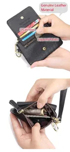Vista interna del portafoglio in pelle nera con 3 slot per carte e scomparto con zip