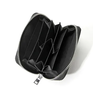 Portafoglio in vera pelle nera stile giapponese con scomparti RFID e design a fisarmonica