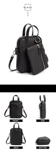 Black litchi grain cowhide crossbody phone bag with detachable pouch and silver hardware