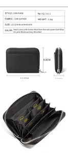 Detalle del monedero de cuero genuino RFID con compartimentos de acordeón para tarjetas
