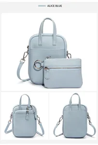 Alice Blue pebble leather bag set with main handbag and matching round coin pouch