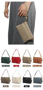 Litchi pattern leather crossbody bag displayed in eight vibrant color options
