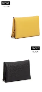 Front view of mini leather wallets in yellow and black with lychee grain texture