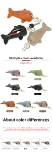 Detail of fish-shaped leather key pouches showing various colors under natural and cold light