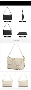 Detailed views of leather crossbody bag showing metal zippers and pebble texture