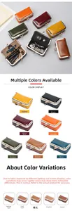 Detailed grid showing vintage leather mini jewelry pouches in seven various vibrant colors