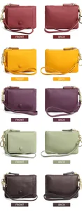 Detailed front and back views of multi-color leather mini wallets with wrist strap